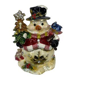 Holly Jolly Snowman Christmas Trinket Box with 18" Snowman Necklace Collectable